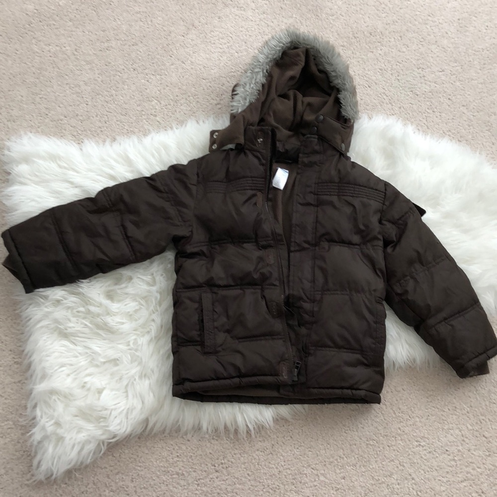 Gymboree warm puffer Jacket S 5 - 6 brown hooded